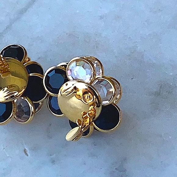 SWAROVSKI EARRINGS CLEAR & BLACK FACETED CRYSTAL GOLD MARKED SWAN CLIP VINTAGE - Picture 11 of 14